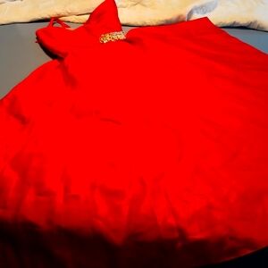 Red dress strapless satin